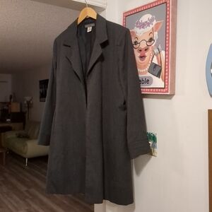 ‼️💕 Herman Geist Open Front 100% Wool Long Duster Blazer Charcoal Gray Sz 1